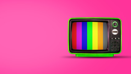 Old vintage tv on pink background