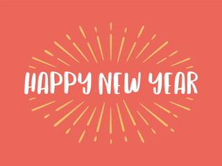 Fototapeta na wymiar Happy New Year Card with Sunburst