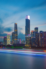 Architectural Skyline of Zhujiang New Town in Guangzhou at Dusk Blue