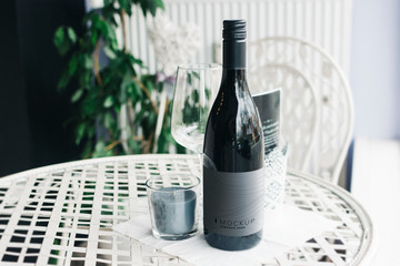 Bottle of wine mockup on a table