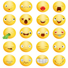 smiley emoticon yellow cartoon characters in different emotions big set