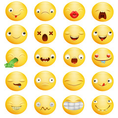 Fototapeta premium smiley emoticon yellow cartoon characters in different emotions big set