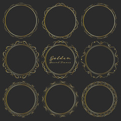 Set of golden round frames for decoration, Decorative round frames. Vector illustration.