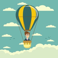 Businessman in hot air balloon. Stock flat vector illustration.