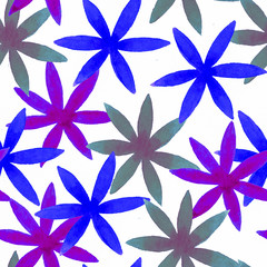 Cute watercolor floral seamless pattern. Blue boho