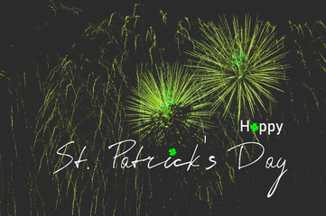 Happy saint patrick's day words over green firwork
