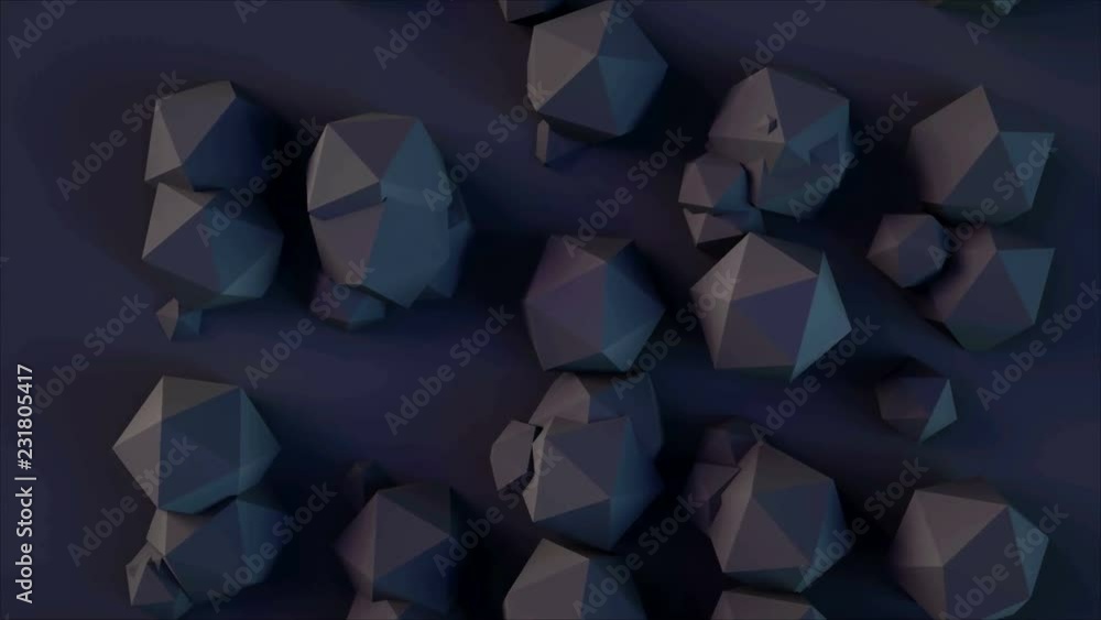 Poster 3d rendering background with icosahedrons shapes with different sizes of elements, computer generate