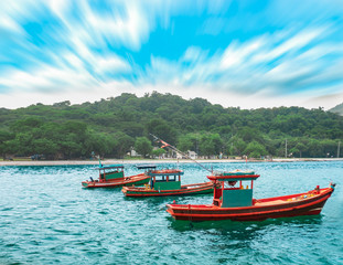 Fototapeta premium three boats of koh sichang popular with good weather in Chon Buri province at Thailand 