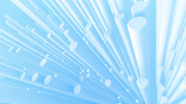 A striking 3d rendering of abstract and towering white cylinders rising up from the light blue background. They shape the spirit of amasement, art and excitement in seamless loop.