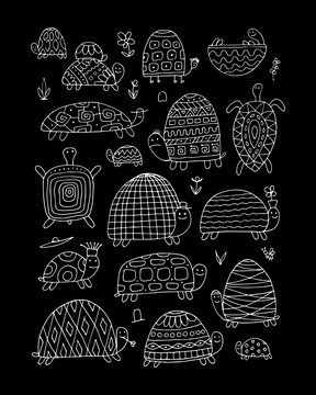 Funny turtles collection, sketch for your design