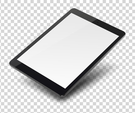 Tablet pc computer with blank screen on transparent background.
