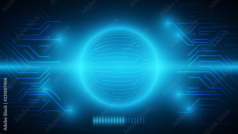 Poster data transfer on circuit board with loading gage,concept technology background,communication on cybe