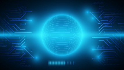 Data transfer on circuit board with loading gage,concept technology background,communication  on cyberspace