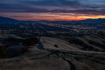 Sunset over Salt Lake City with Trail