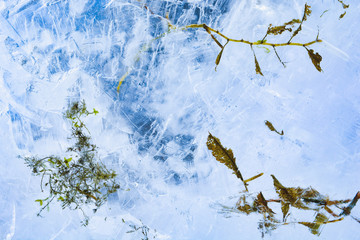 The texture of the ice. The frozen water.Winter background   