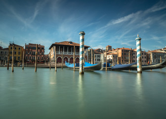 Naklejka premium View on Gondola parking in grand canal venice,long exposure shot