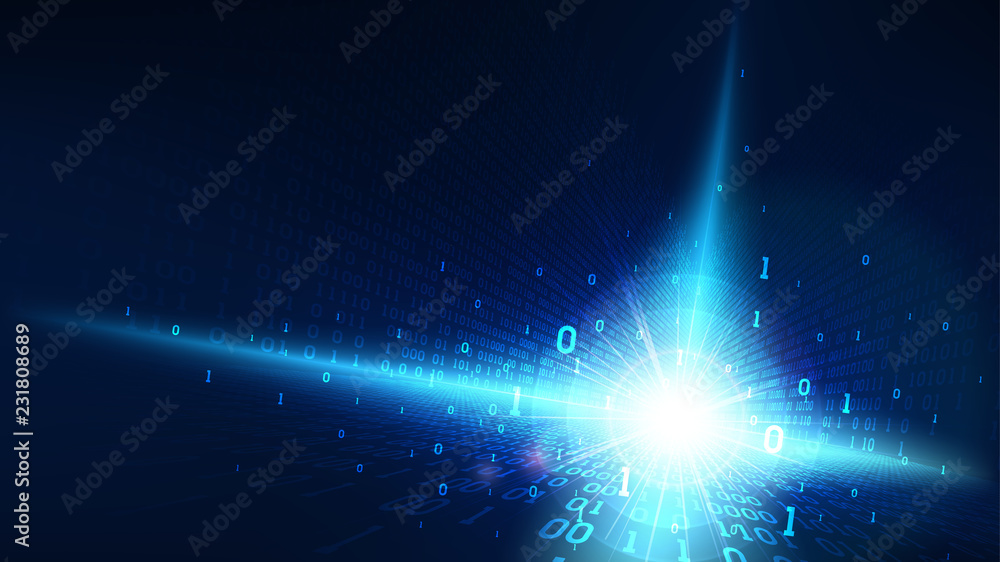 Aufkleber binary code in abstract futuristic cyberspace, matrix shining blue background with digital code, mac