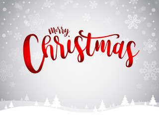 Merry Christmas typography design with winter landscape. Illustration for greeting cards, banner and poster.