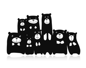 Funny bears family, sketch for your design