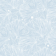 Coral or seaweed in night ocean seamless pattern.