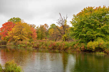 Autumn leaves frames the bird refuge at Presque Isle State Park