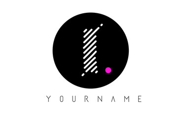 I Letter Logo Design with White Lines and Black Circle