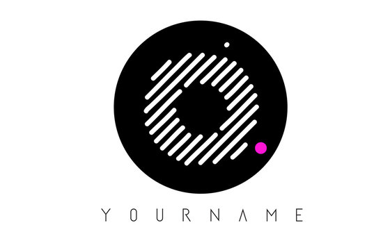 O Letter Logo Design with White Lines and Black Circle