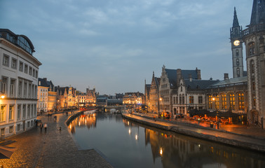 Fototapeta na wymiar Night scene of Historic Center of Ghent, Belgium