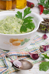 Mashed potatoes with green pesto