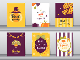 Set of Happy thanksgiving day card, design,poster,template,greeting,animal,cute,Vector illustrations © issaystudio