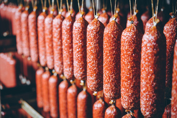 sausage meat production - obrazy, fototapety, plakaty