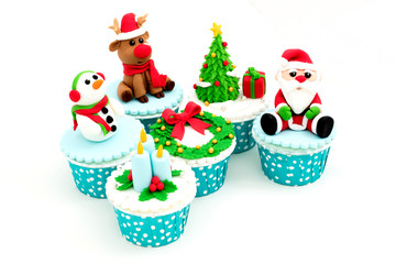 Christmas homemade cupcakes isolated on white background