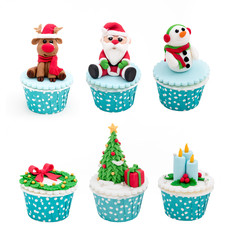 Christmas homemade cupcakes isolated on white background