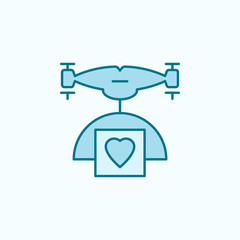 drone with a parcel of love  field outline icon