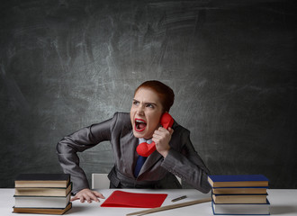 Aggressive red hair teacher . Mixed media