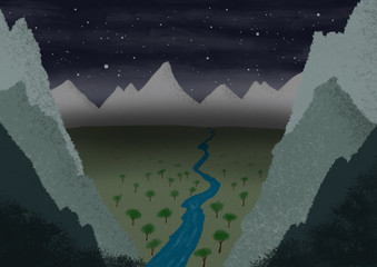 Fantasy background scenery. Original digital illustration.