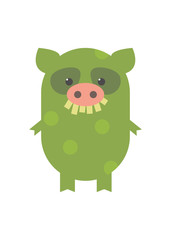 Pig is green trol. Pig in the make-up of green troll for Halloween. Cartoon, vector