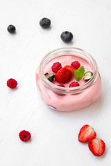 Strawberry yogurt in a jar