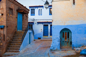 Street in a blue city of Chefchaouen Morocco