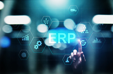 ERP - Enterprise resource planning business and modern technology concept on virtual screen.