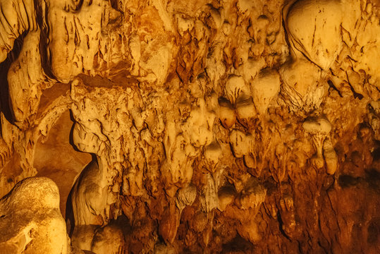 Beautiful Stalagmites at Chiang Dao cave Thailand low key