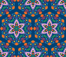 Fototapete Marokkanische Fliesen Vektor nahtlose Stickmuster, dekorative Textilverzierung, Kissen oder Bandana-Dekor. Böhmisches handgemachtes Hintergrunddesign.