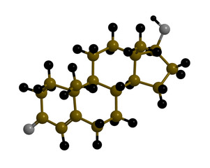 Ball and Stick Model of a Testosterone Molecule Illustration, in Camouflage Colours, on White Background, Isolated