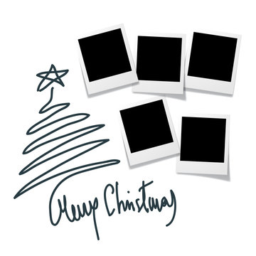 Christmas tree with photos, blank frames. Vector template with pictures to insert