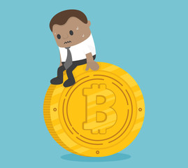 Afraid of African business, sitting on a coin with depression