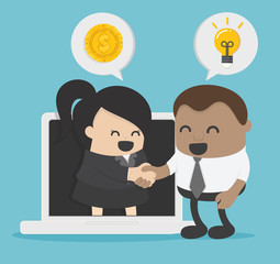 idea of a business person demonstrating the cooperation between the two companies via the Internet or electronic means.