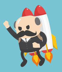 Businessman showing confidence flying on a rocket