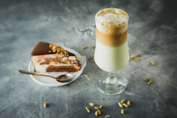 Sweet milkshake with chocolate cake. Tasty desserts