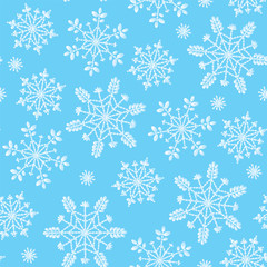 Seamless vector embroidery snowflakes background. Happy New Year or Christmas decoration design element. Wallpaper or gift wrapping pattern.