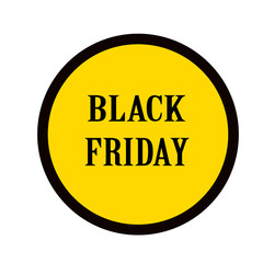 Black Friday sale sign. Black text on yellow background. Web icon isolated on white background. Vector illustration for sale booklets, price tags. leaflets, flyers, invitation cards
